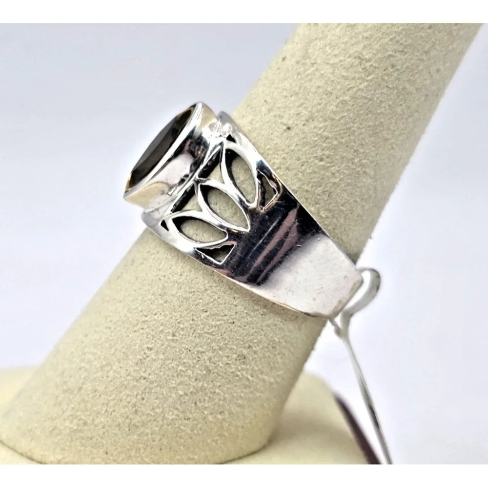 Citrine Faceted Marquise Ring Size 8 Sterling Silver 925 Wide Band Statement NWT